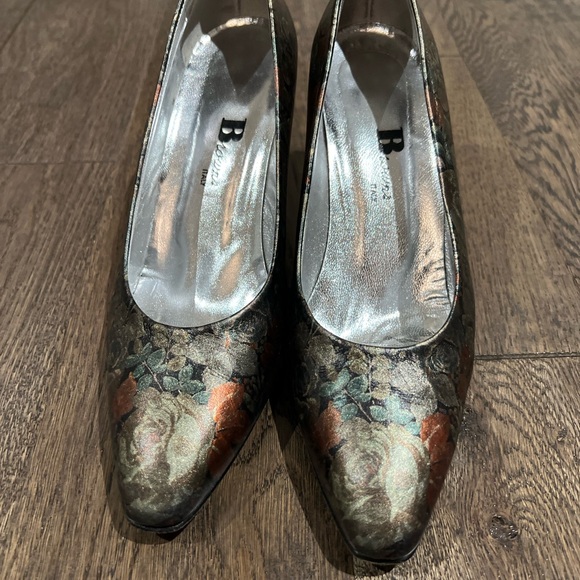 BROWN’S Shoes/Heels Copper Tone Floral Print, Size 39.5, Made In Italy - Picture 2 of 11